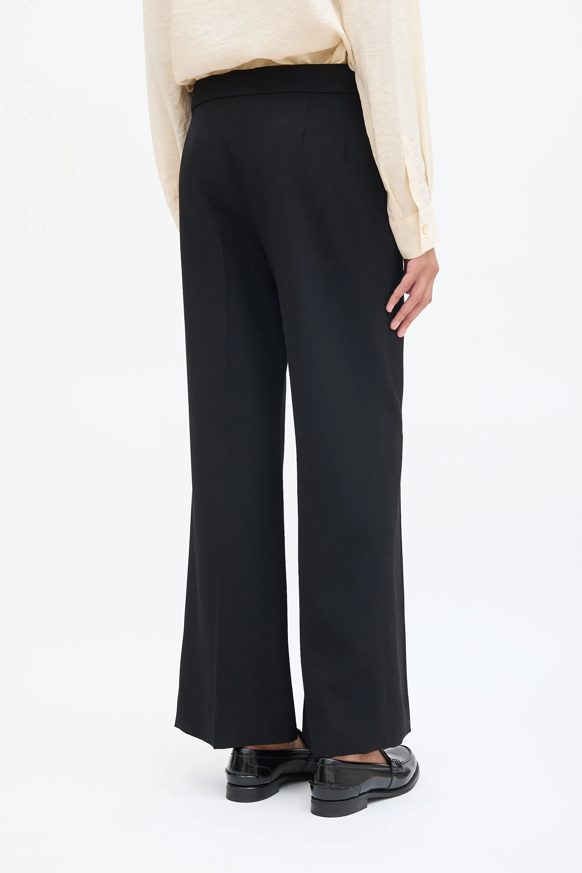 Black Wool Flare Leg Trouser