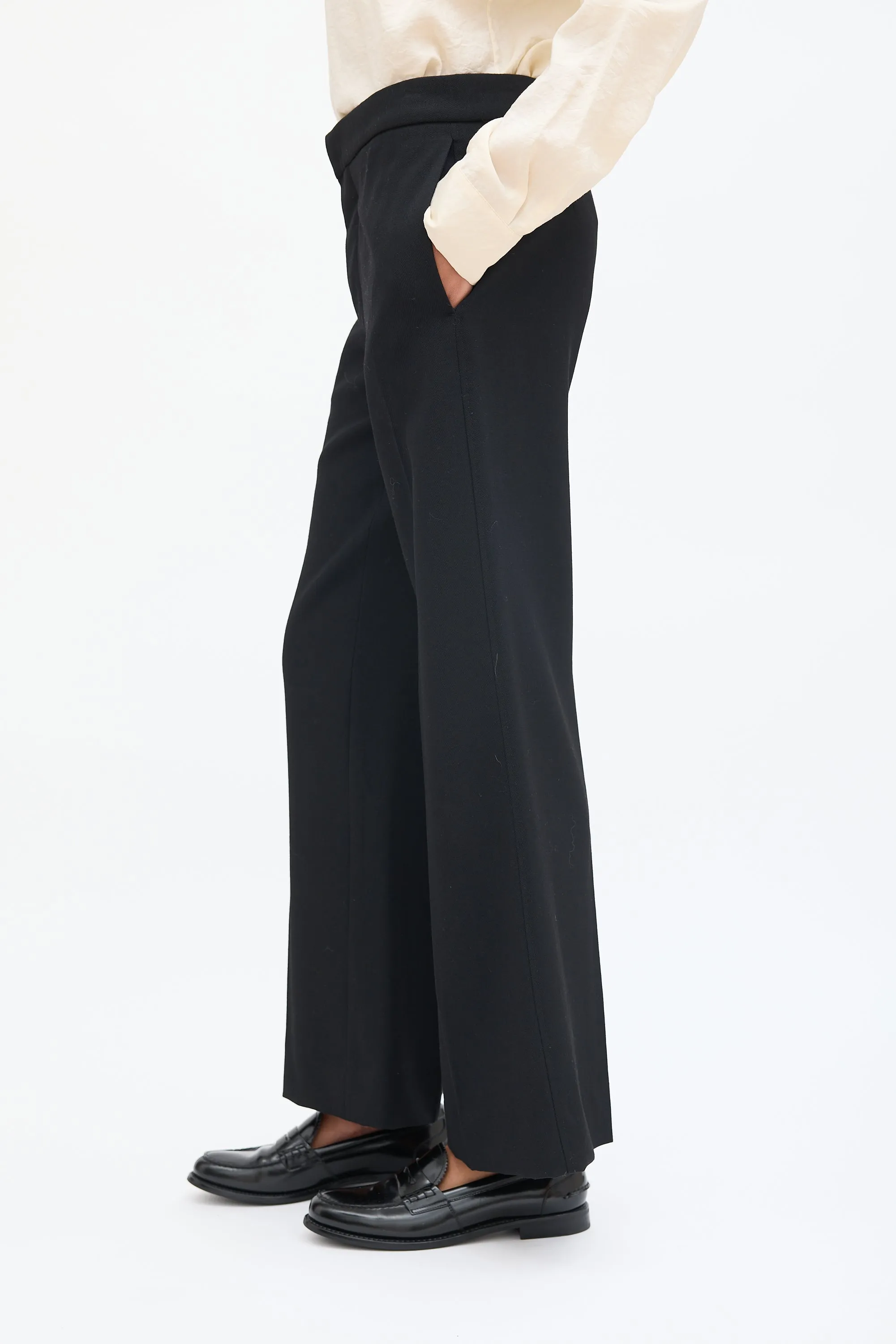 Black Wool Flare Leg Trouser