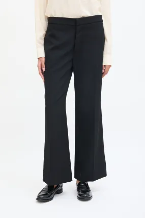 Black Wool Flare Leg Trouser