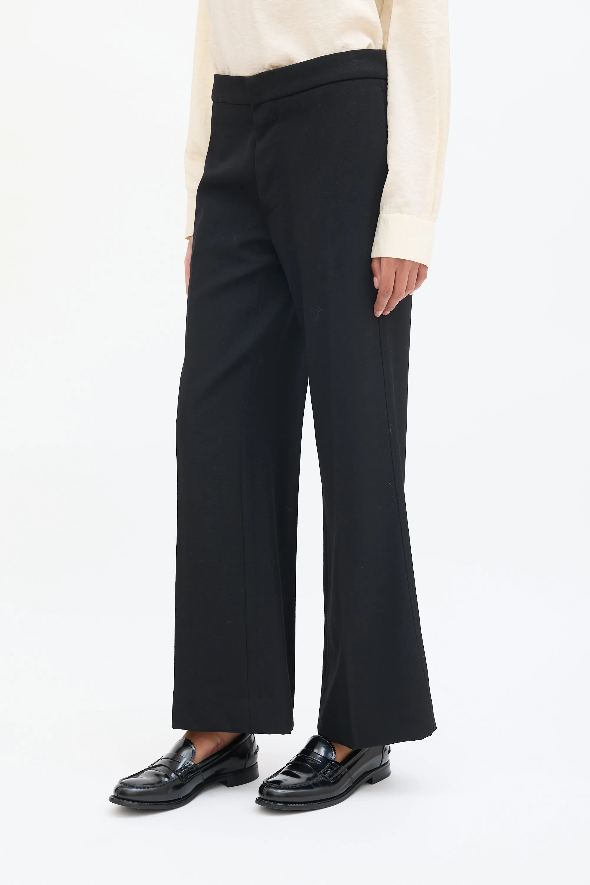 Black Wool Flare Leg Trouser