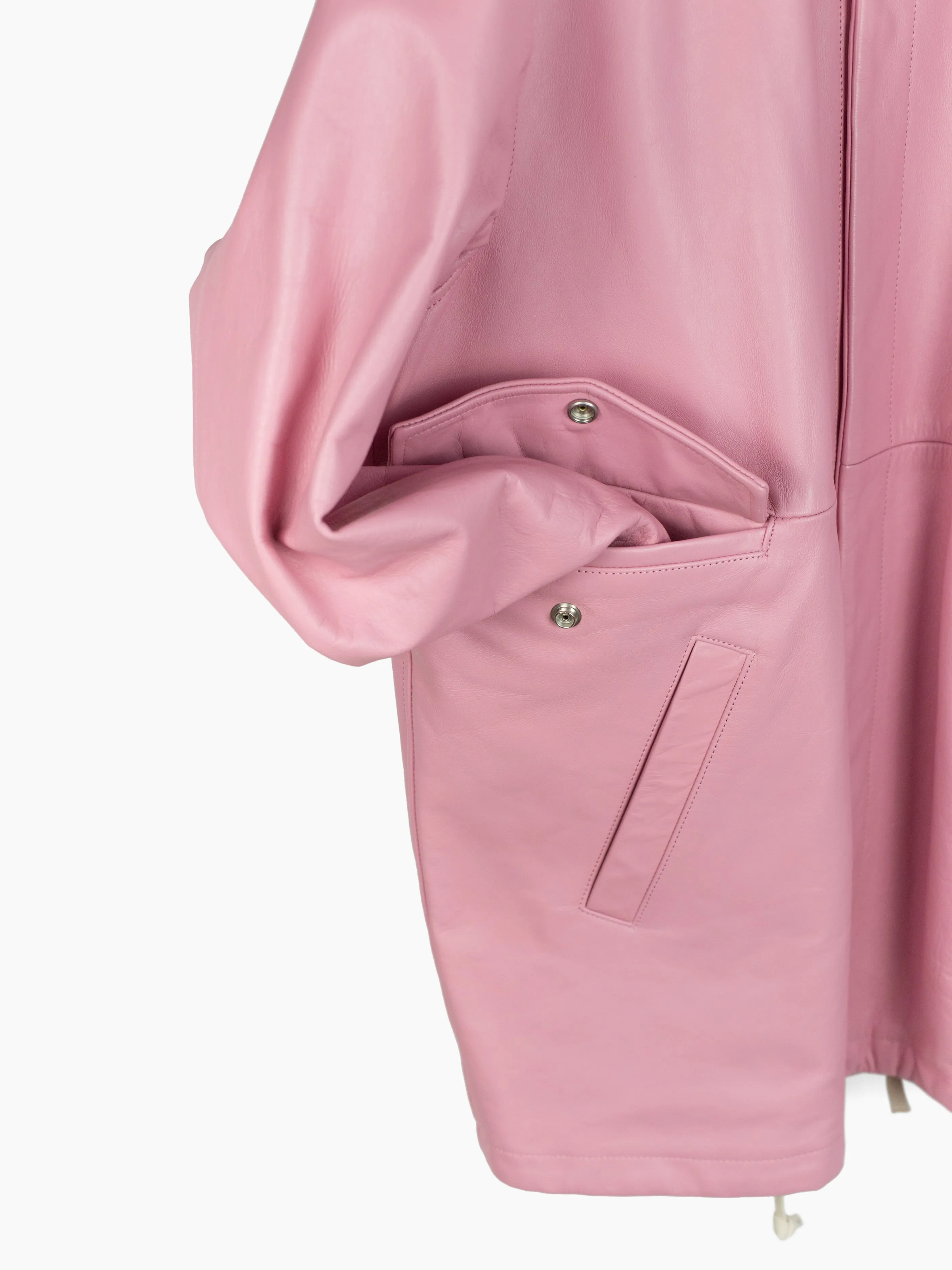 Blackmeans Pink Leather Layered Pocket Coat