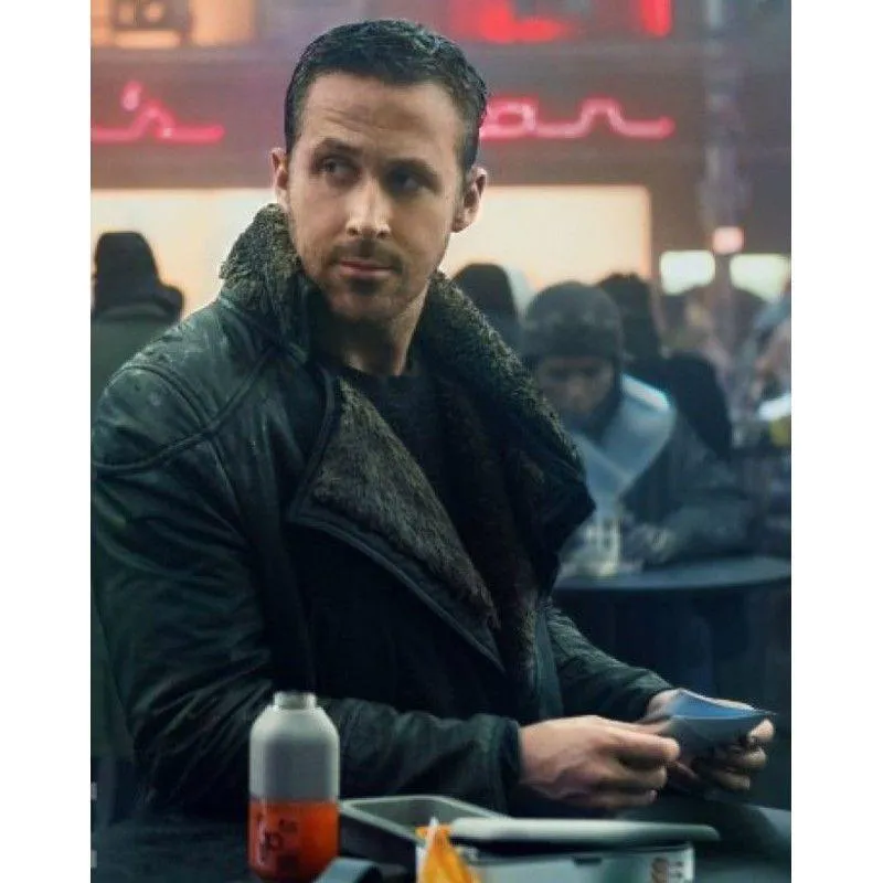 Blade Runner 2049 Ryan Gosling (Officer K) Fur Lapel Collar Trench Leather Coat