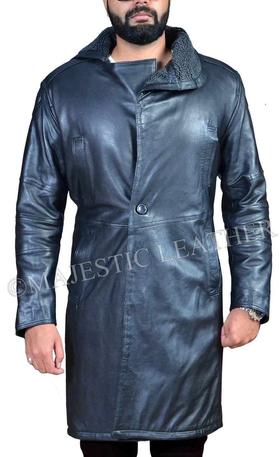 Blade Runner 2049 Ryan Gosling (Officer K) Fur Lapel Collar Trench Leather Coat