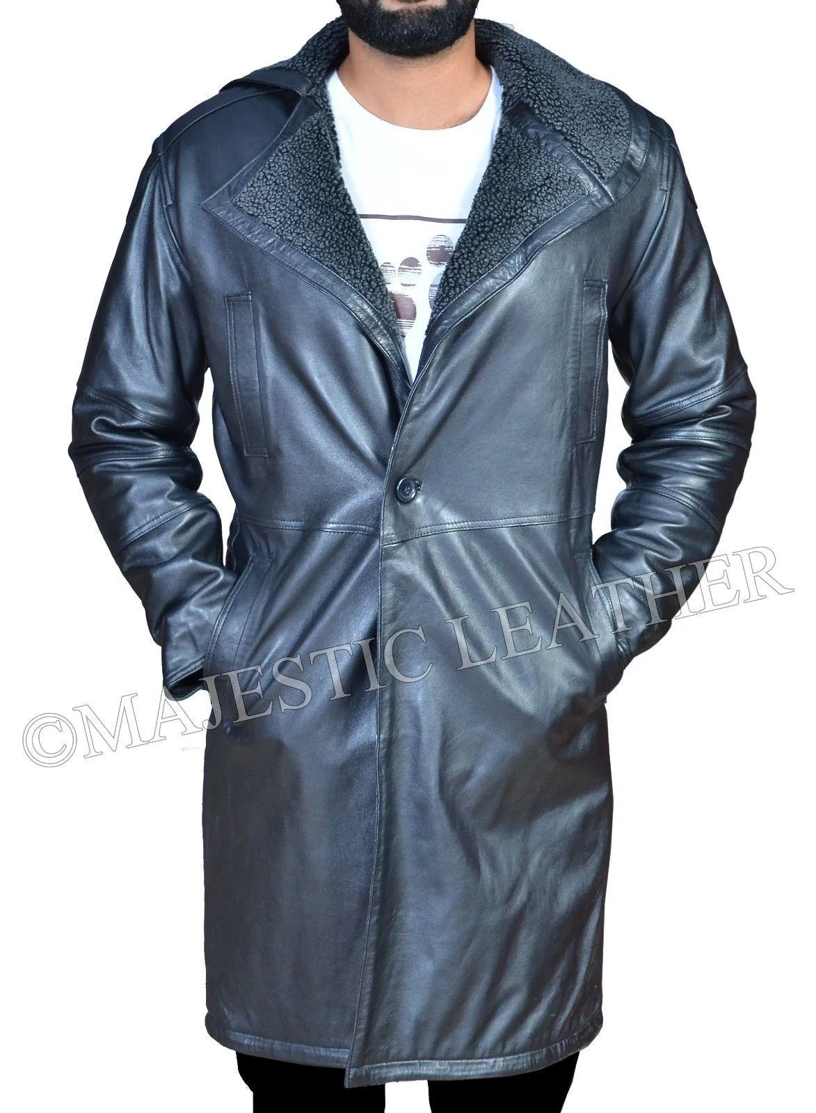 Blade Runner 2049 Ryan Gosling (Officer K) Fur Lapel Collar Trench Leather Coat