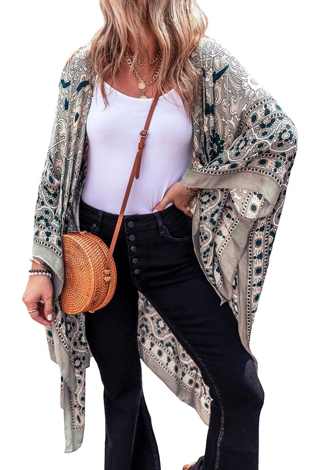 Boho Floral Open Front Kimono