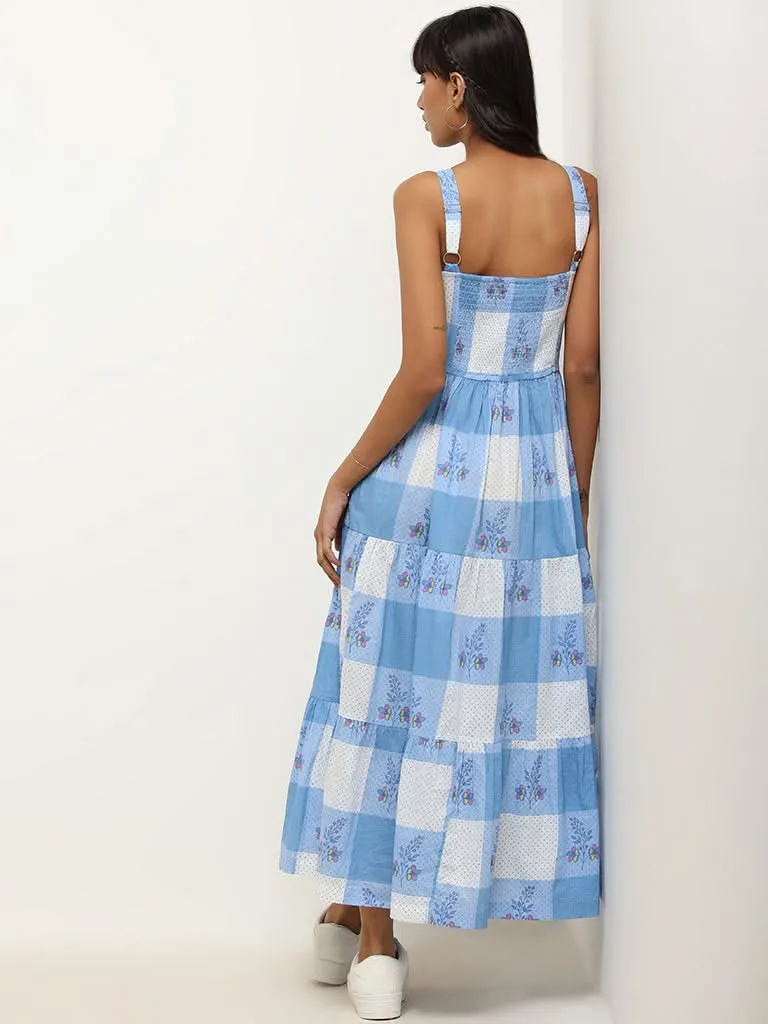 Bombay Paisley Blue Cotton Tiered Maxi Dress