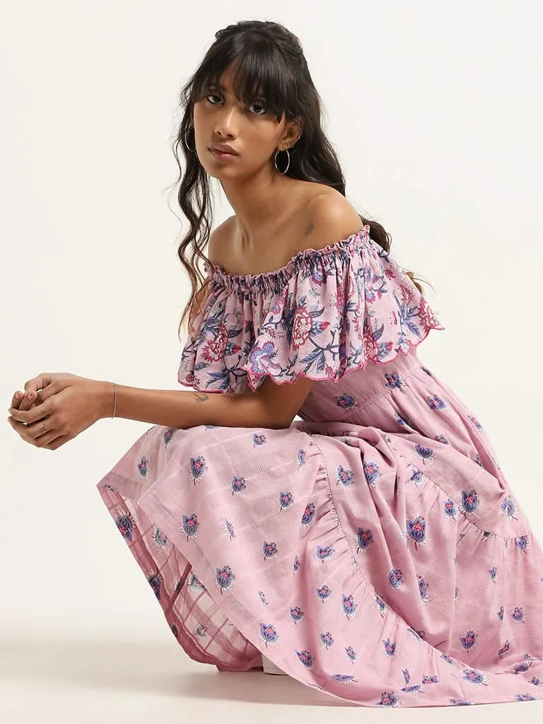 Bombay Paisley Lilac Off-Shoulder Maxi Dress