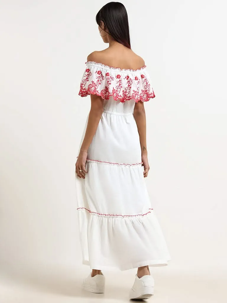 Bombay Paisley White Embroidered Cotton Dress