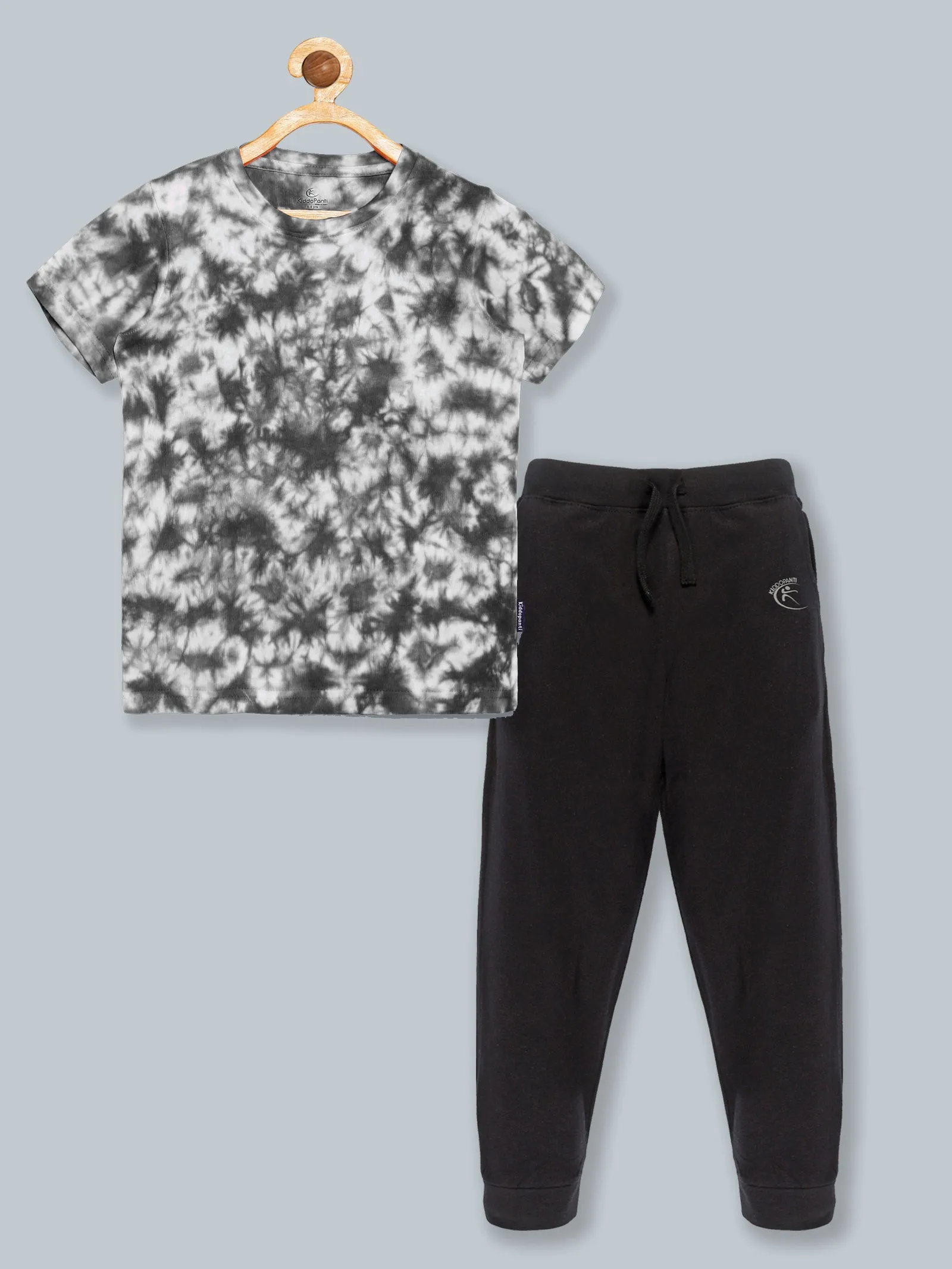 Boys Half Sleeve Tie & Dye T Shirt & Solid Track Pant Set