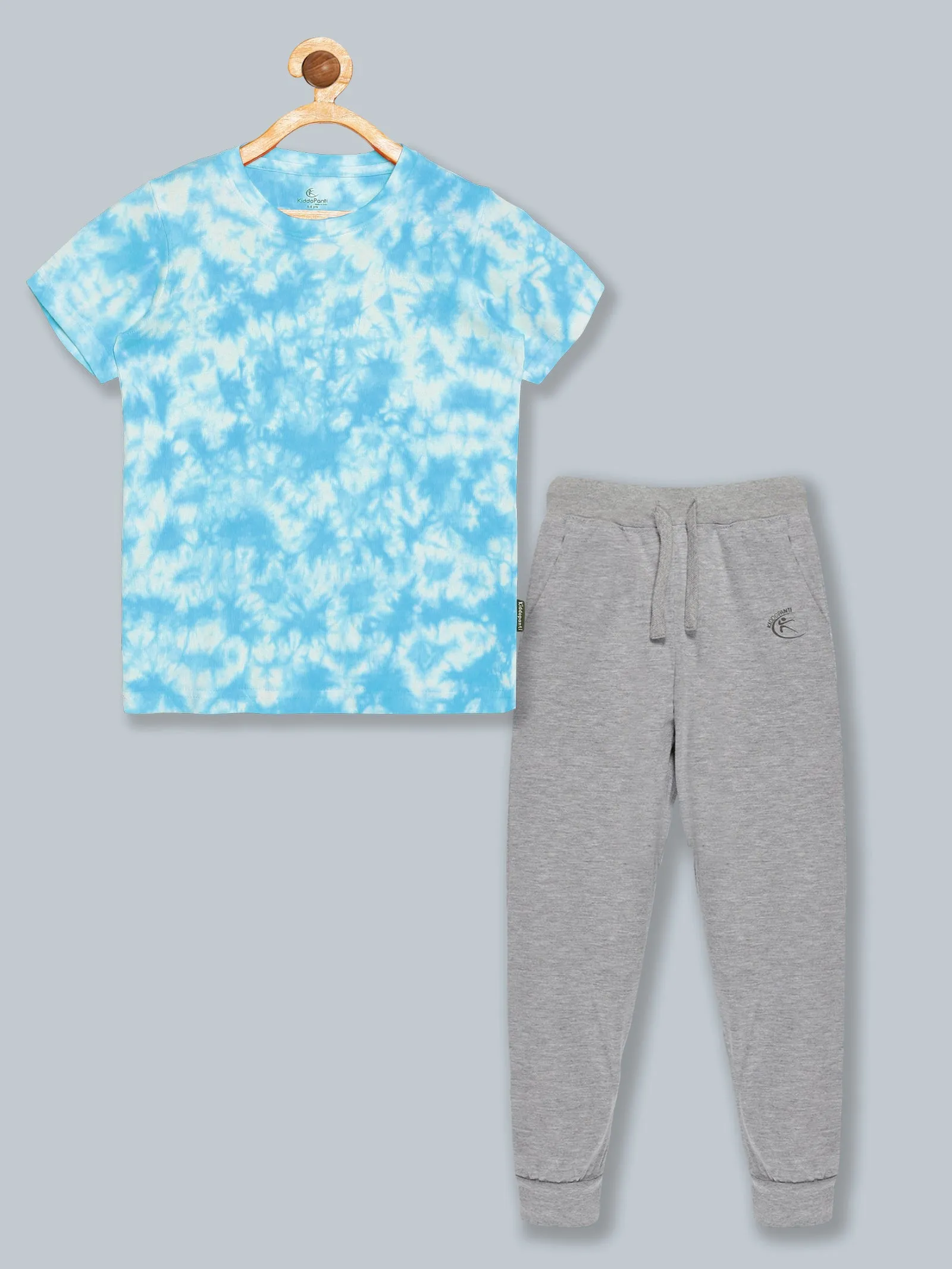 Boys Half Sleeve Tie & Dye T Shirt & Solid Track Pant Set