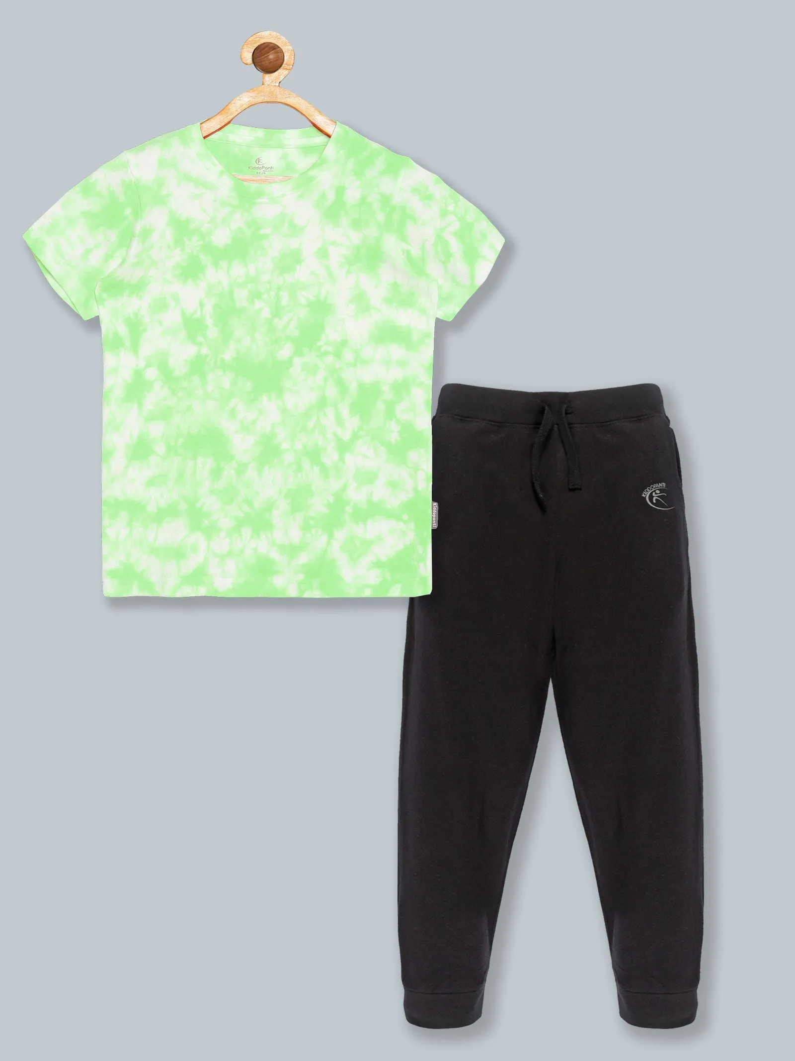 Boys Half Sleeve Tie & Dye T Shirt & Solid Track Pant Set