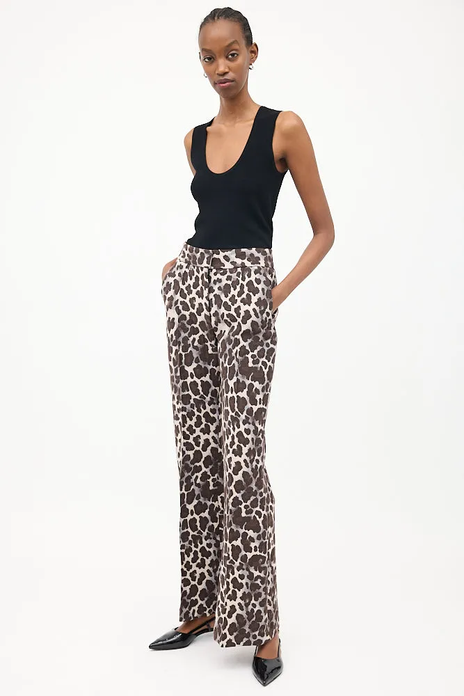 Brown & Multi Jacquard Wide Leg Trouser