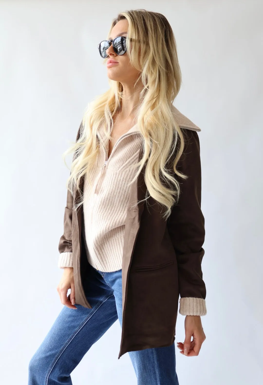 Brown Faux Suede Blazer