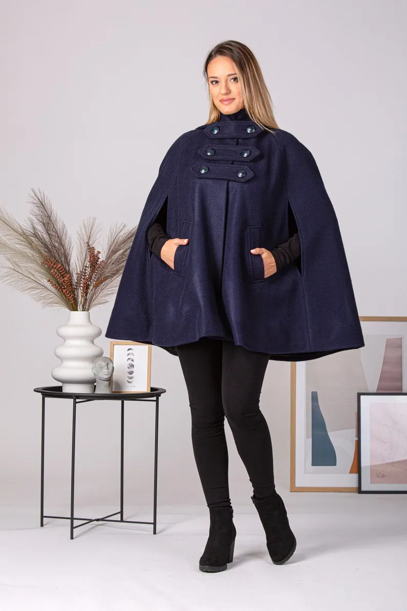 Brown Hooded Wool Cape Coat