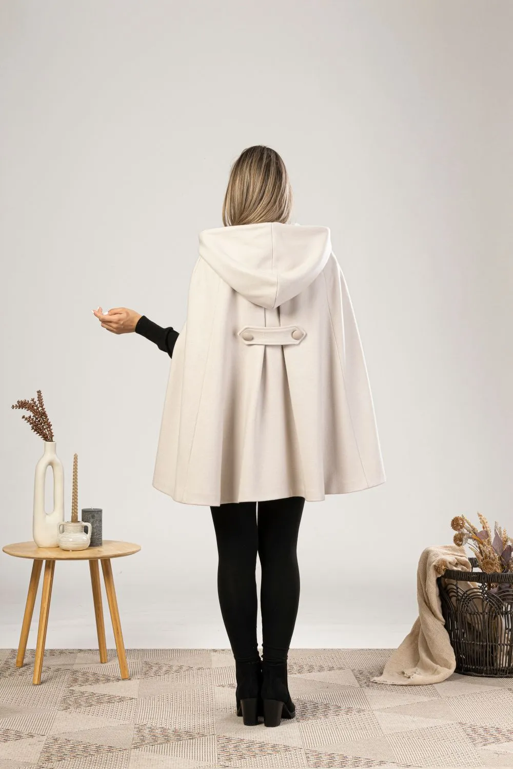 Brown Hooded Wool Cape Coat