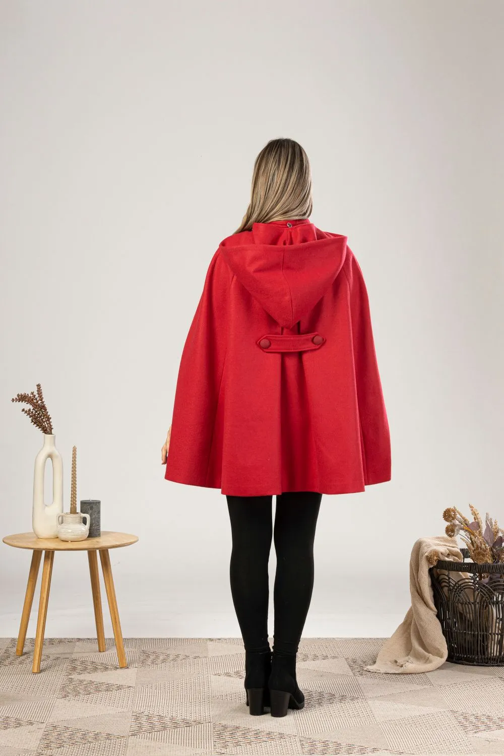 Brown Hooded Wool Cape Coat