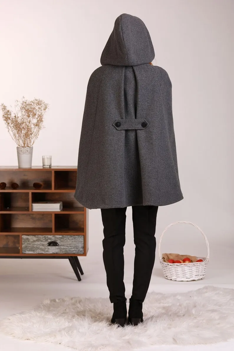 Brown Hooded Wool Cape Coat