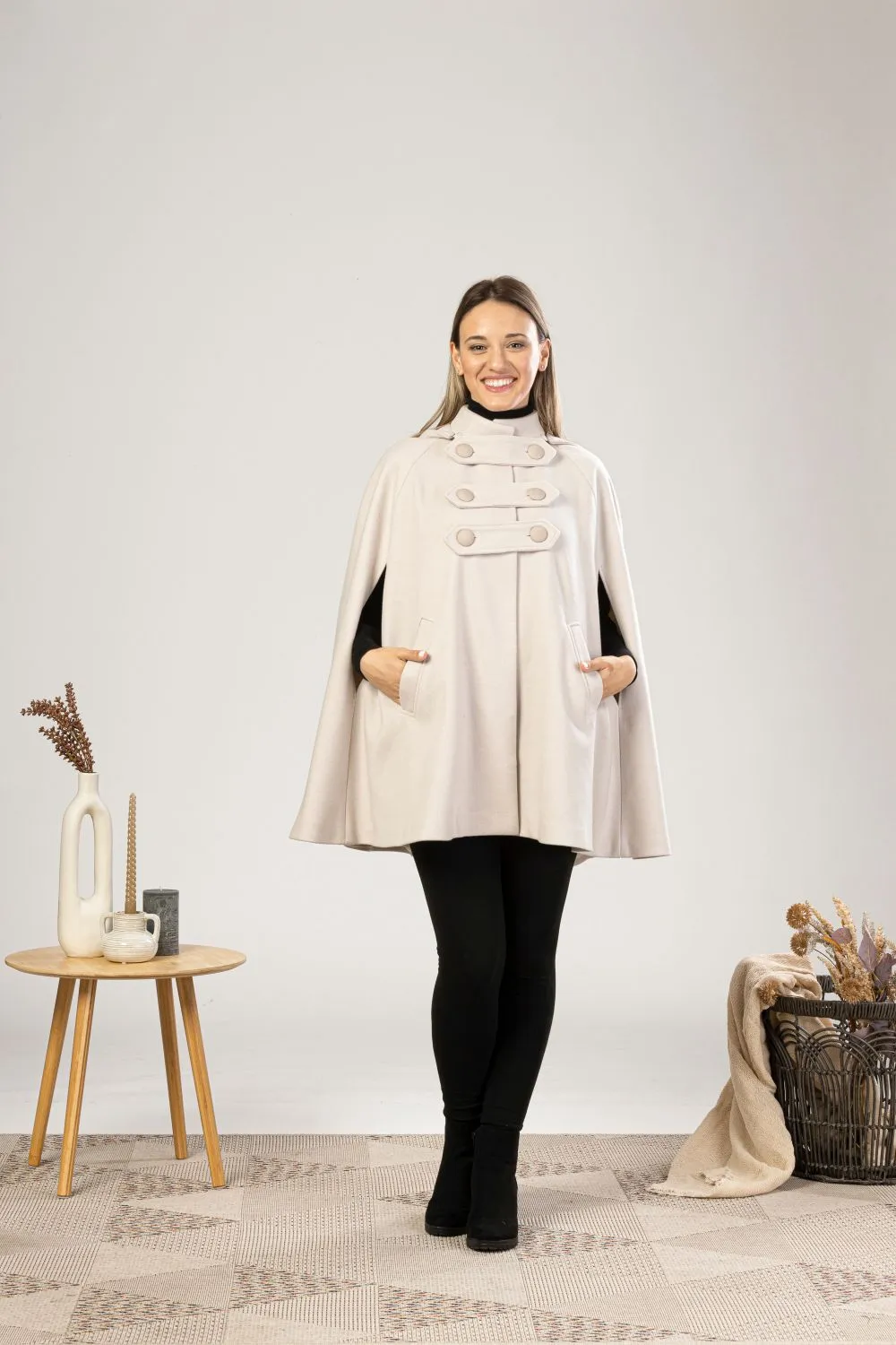 Brown Hooded Wool Cape Coat