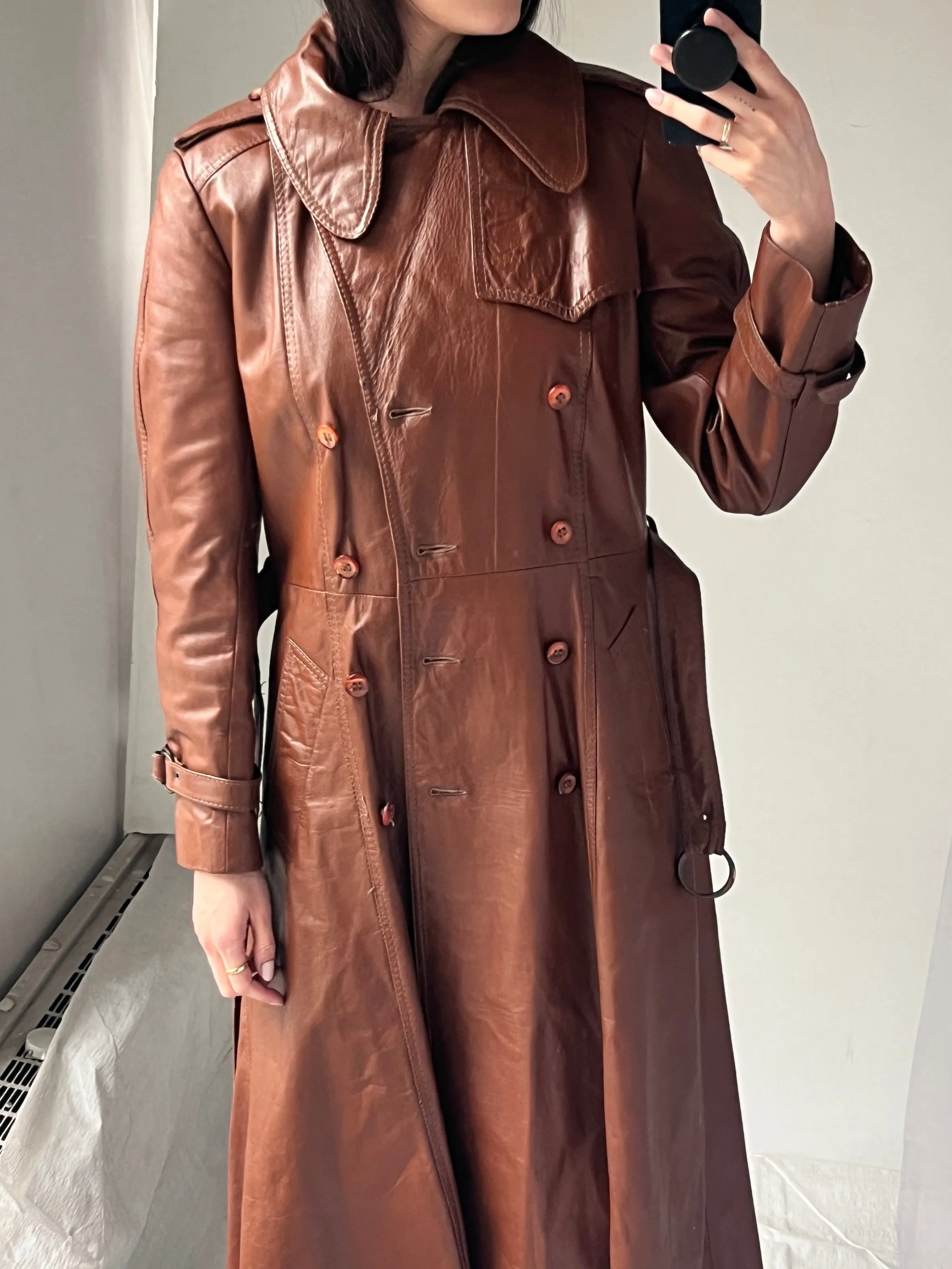 Brown Leather Trench Coat - Made in Uruguay