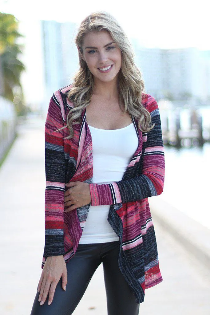 Burgundy Striped Cardigan