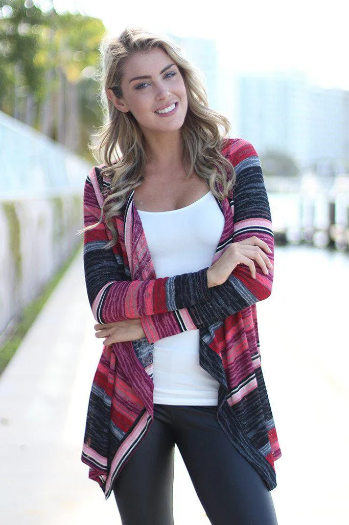 Burgundy Striped Cardigan