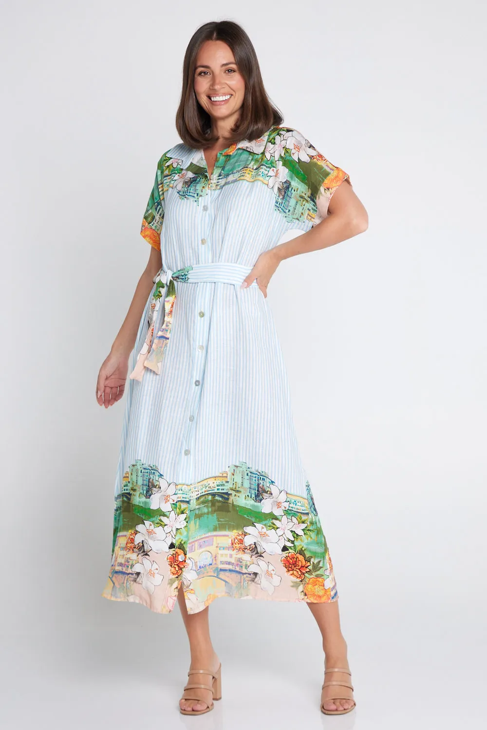 Calliope Linen Shirt Dress - Seaside Gardens