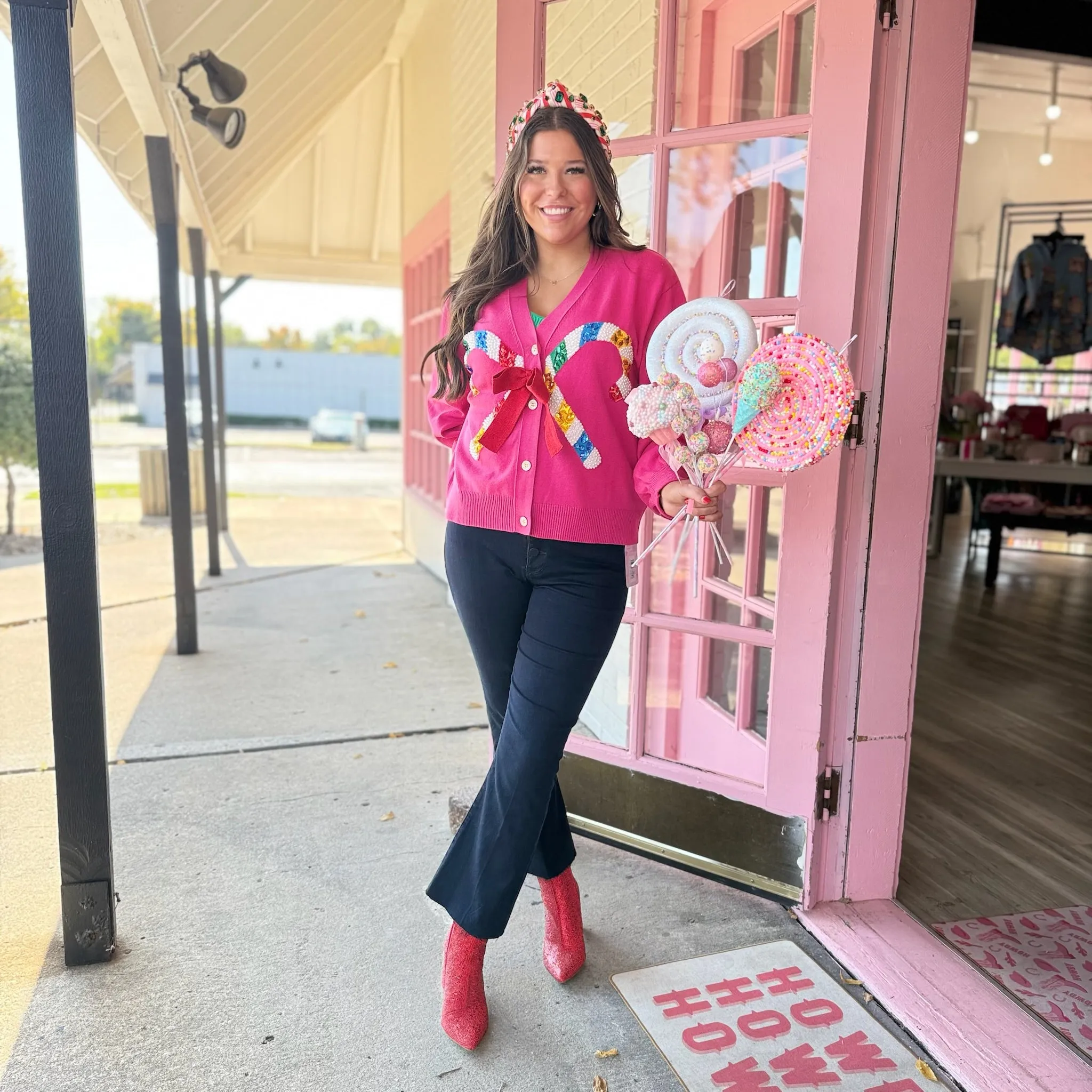 Candy Cane & Bow Cardigan - Pink [Queen of Sparkles]