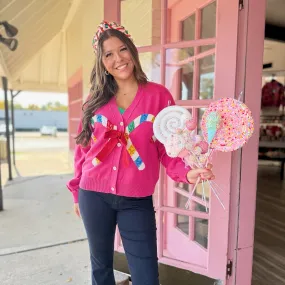 Candy Cane & Bow Cardigan - Pink [Queen of Sparkles]