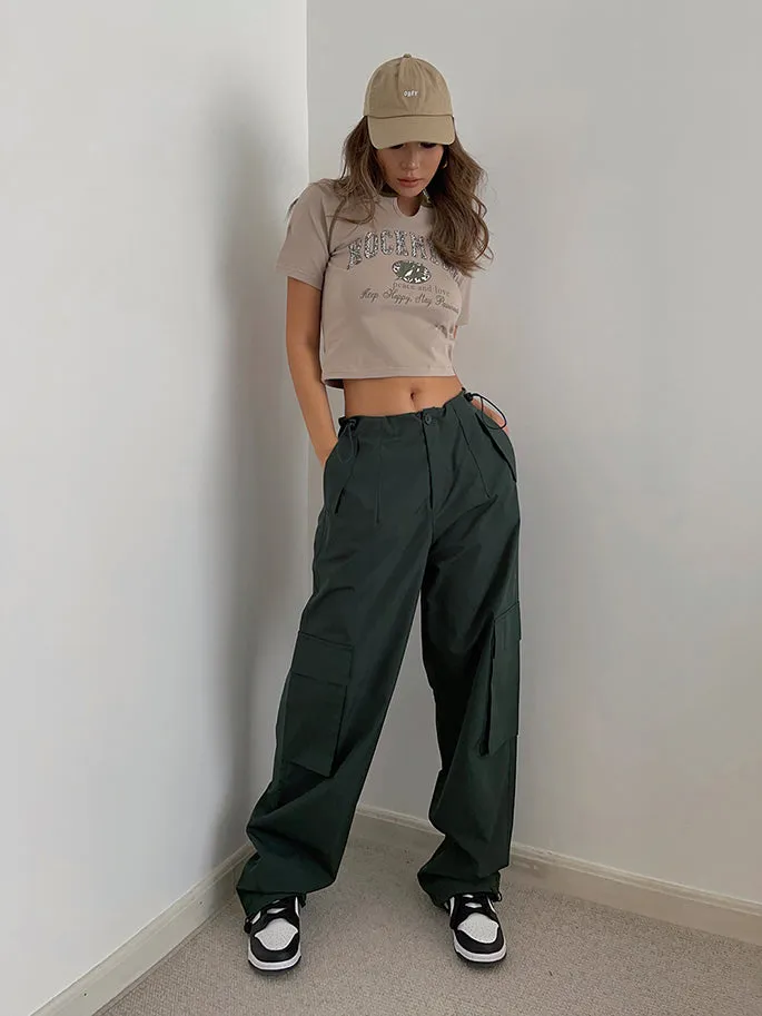 CannedPineapple retro street three-dimensional large pockets work pants ins draw pleats bundled foot casual pants