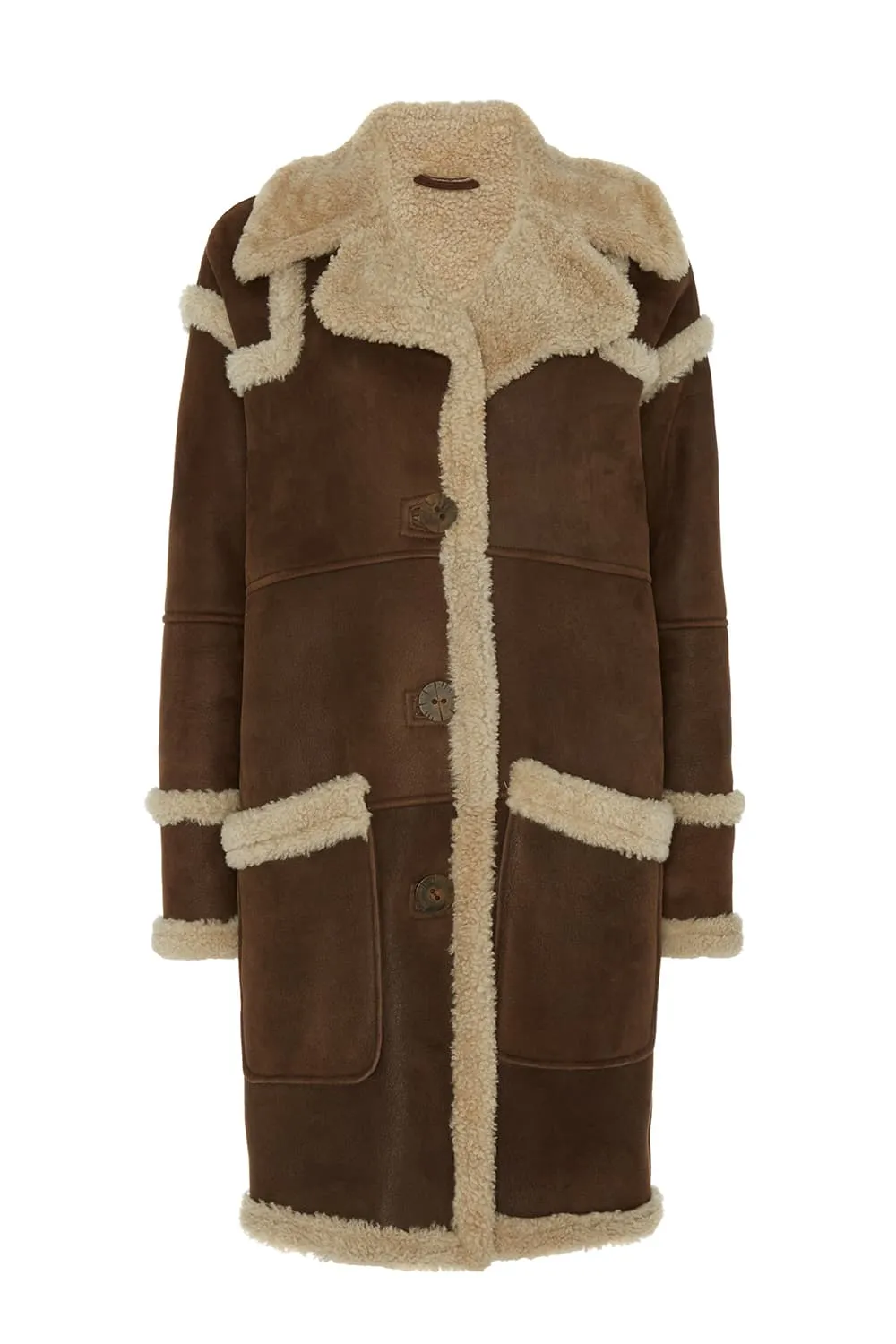 Choc Curly Shearling Car Coat