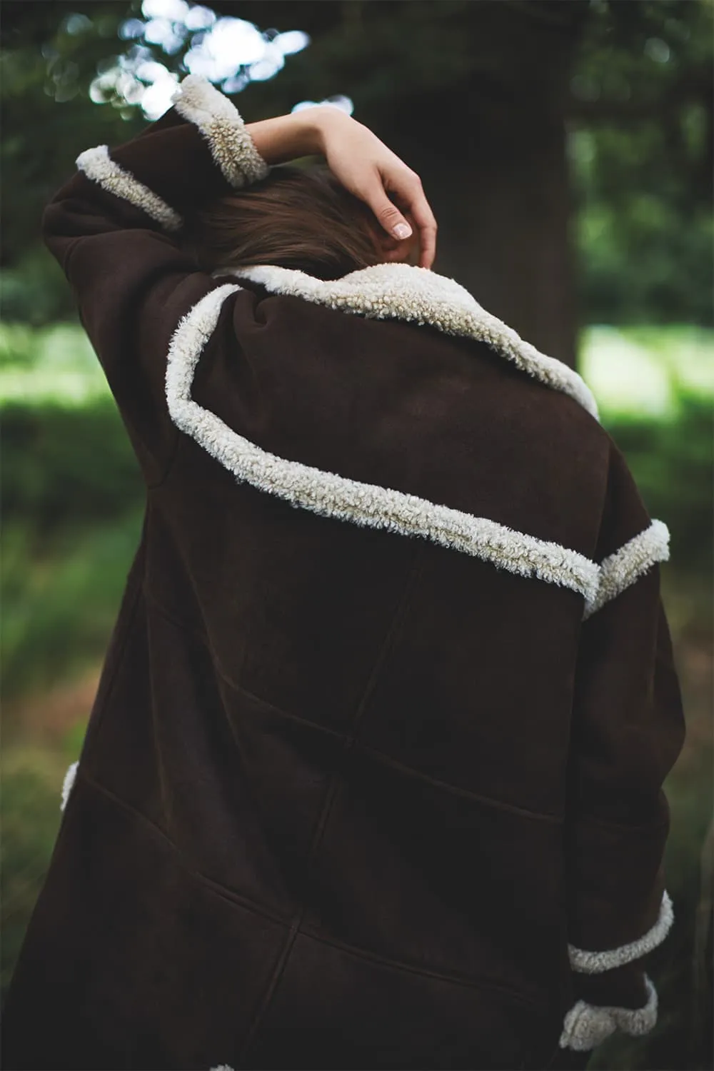 Choc Curly Shearling Car Coat