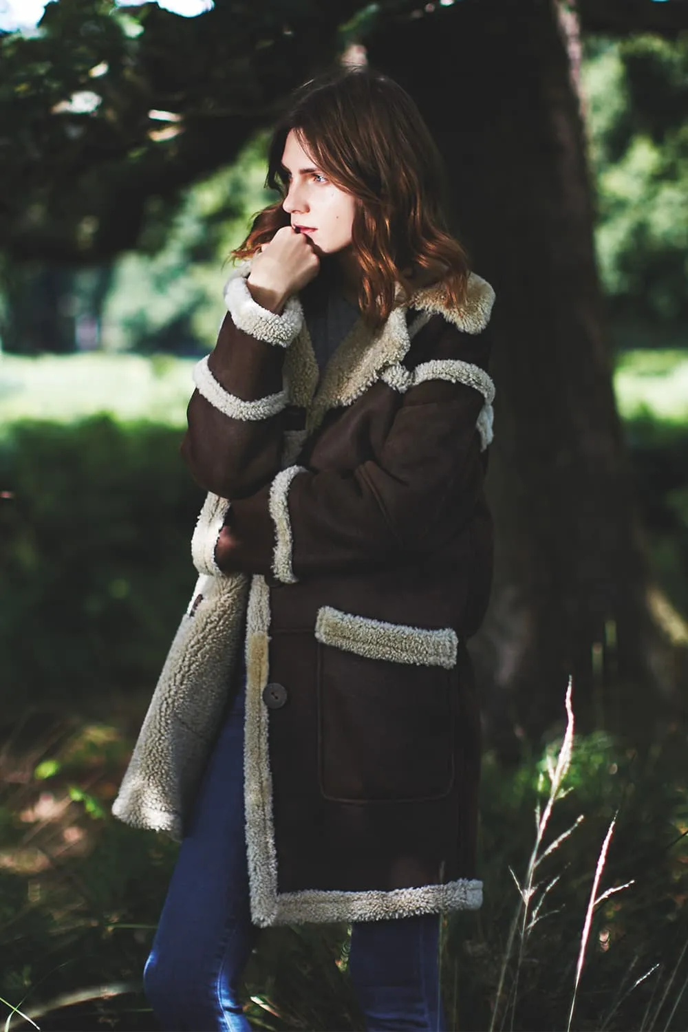 Choc Curly Shearling Car Coat