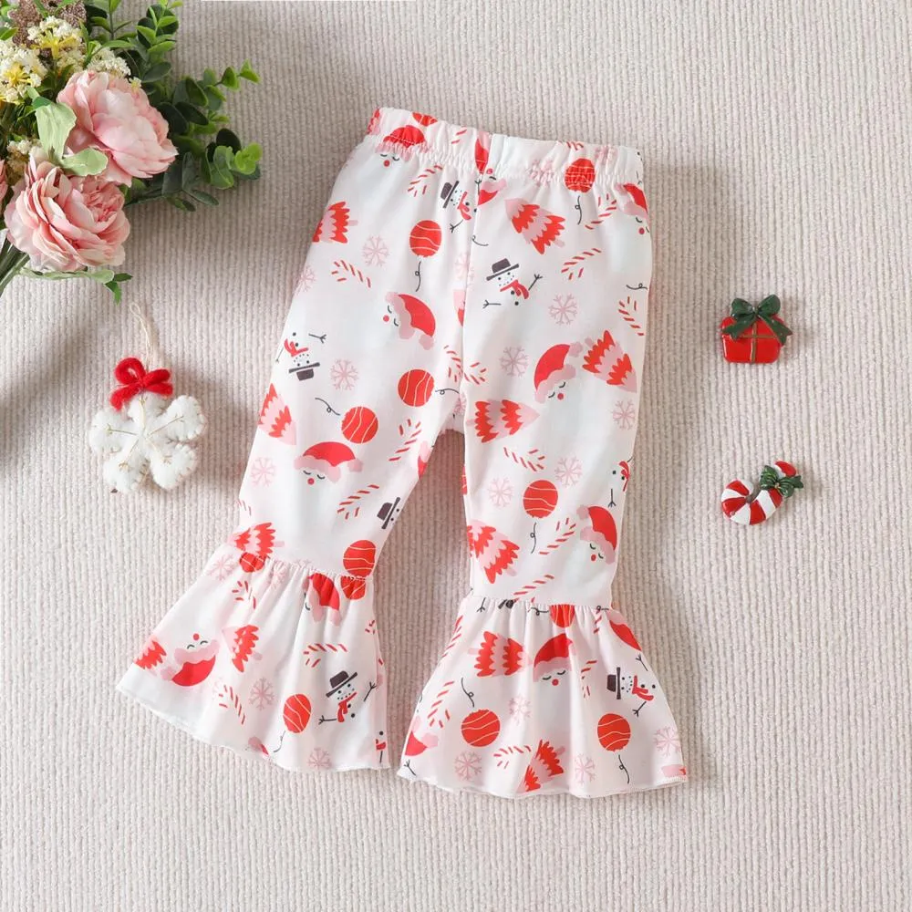 Christmas Children Set Autumn Girls Letter  Print Flared Pants Set Wholesale Girls Clothes