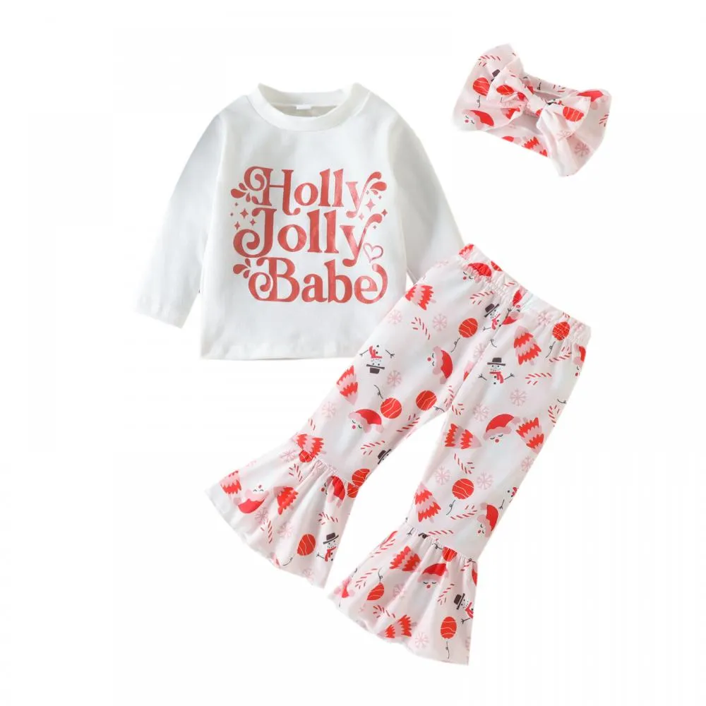 Christmas Children Set Autumn Girls Letter  Print Flared Pants Set Wholesale Girls Clothes