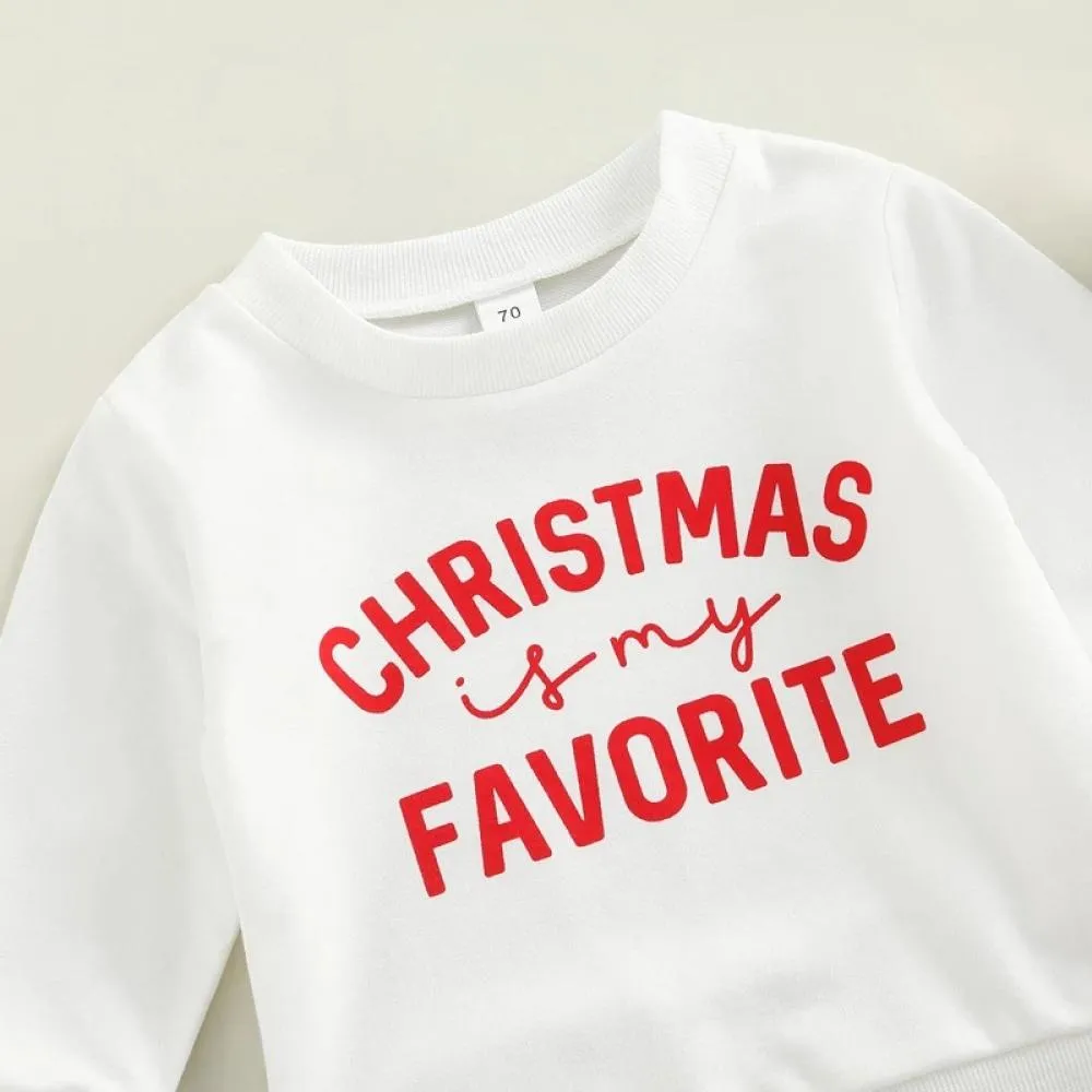 Christmas Girls Alphabet Print Sweatshirt Red Flared Pants Set Wholesale Baby Girls Clothes