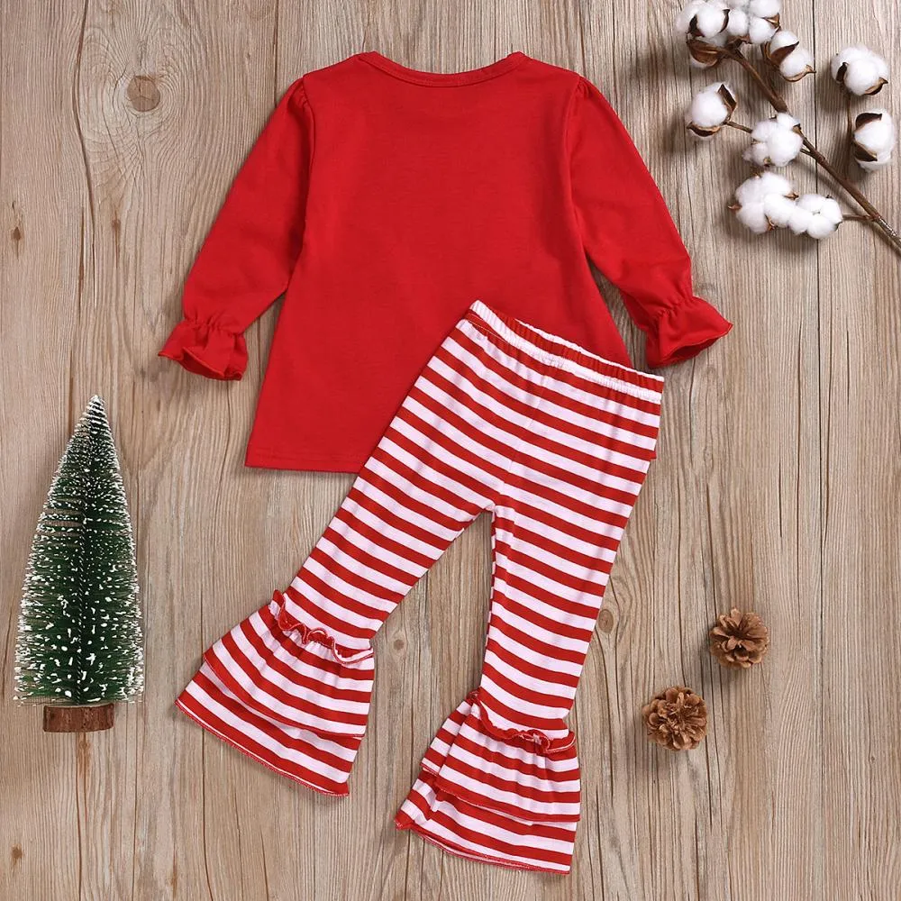 Christmas Girls Autumn Striped Flared Pants Set Wholesale Baby Girls Clothes