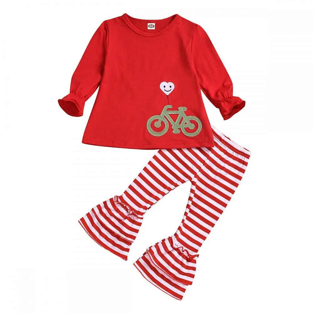 Christmas Girls Autumn Striped Flared Pants Set Wholesale Baby Girls Clothes