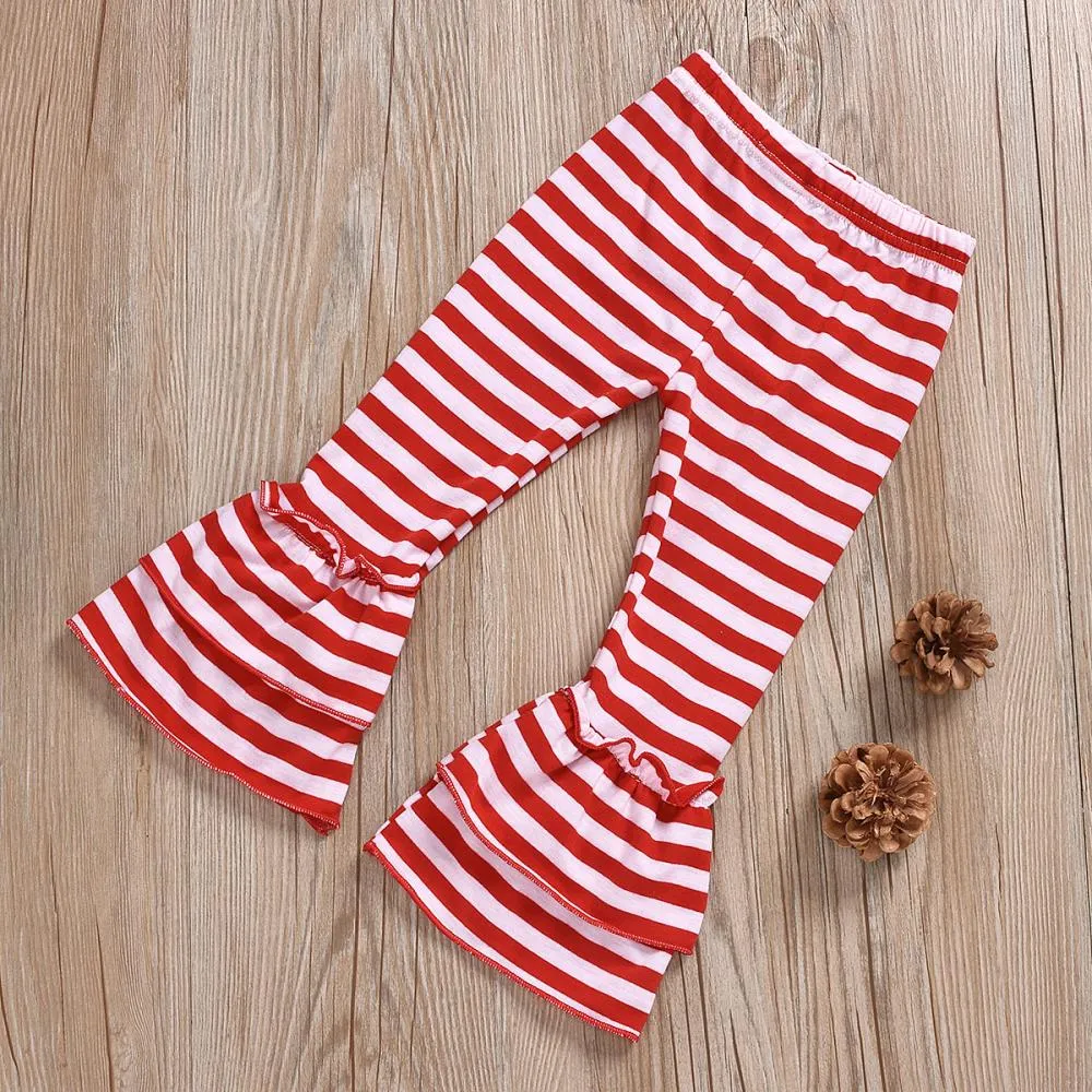 Christmas Girls Autumn Striped Flared Pants Set Wholesale Baby Girls Clothes