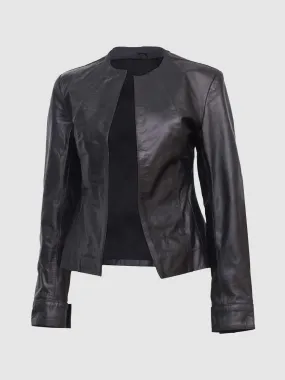 Collarless Leather Jacket