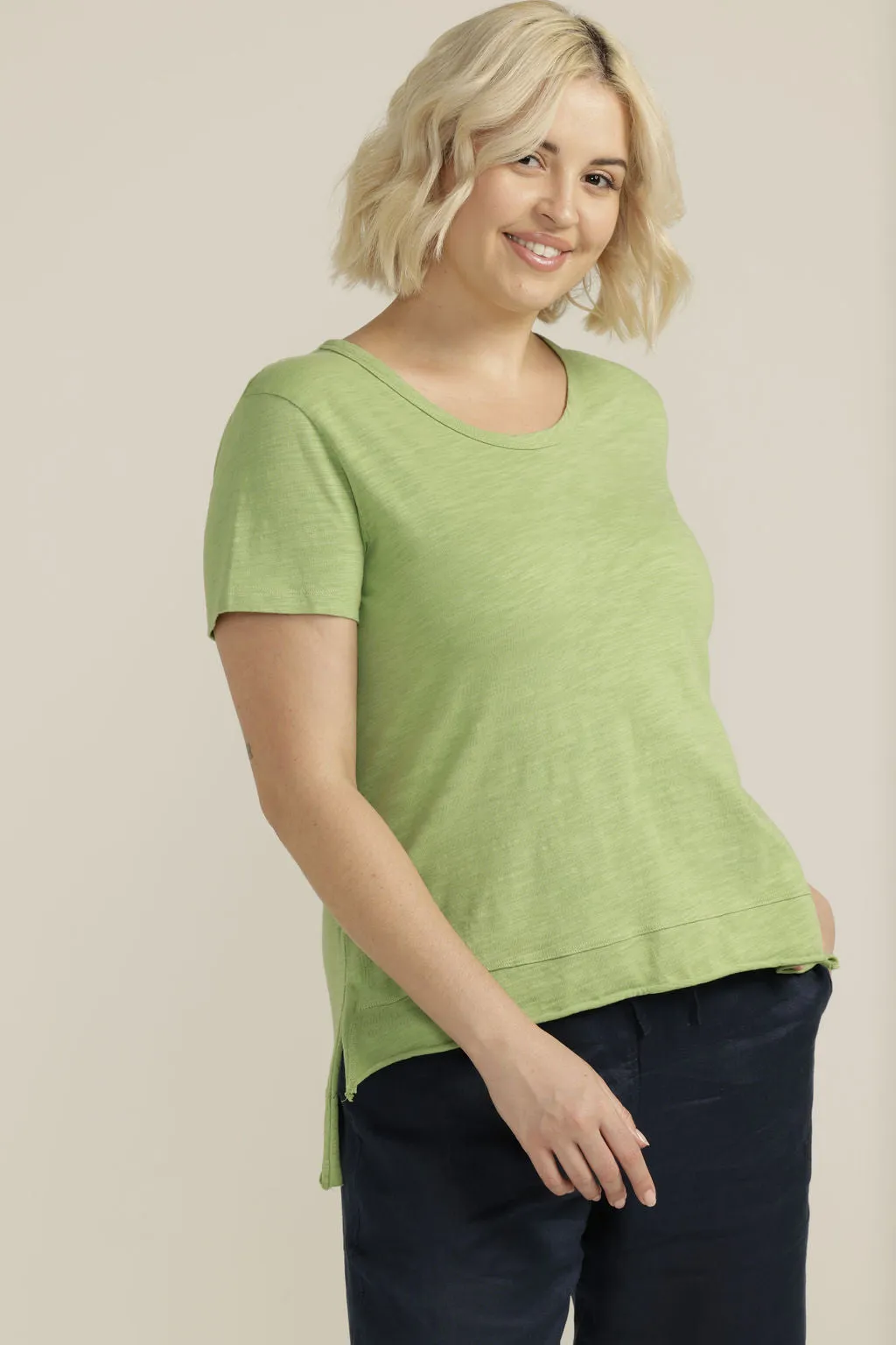 Cotton Hi Low Hem Tee Apple Green