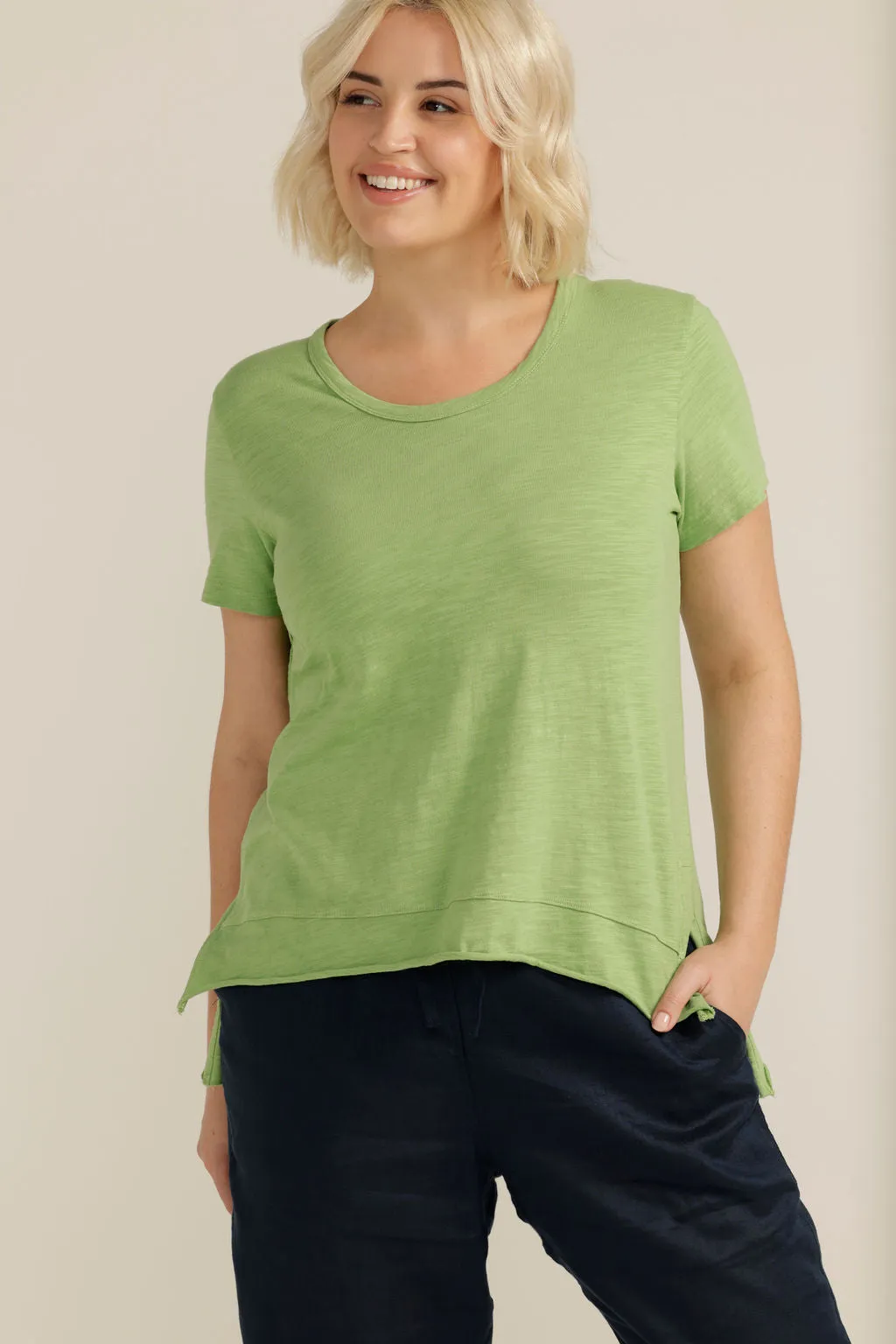 Cotton Hi Low Hem Tee Apple Green