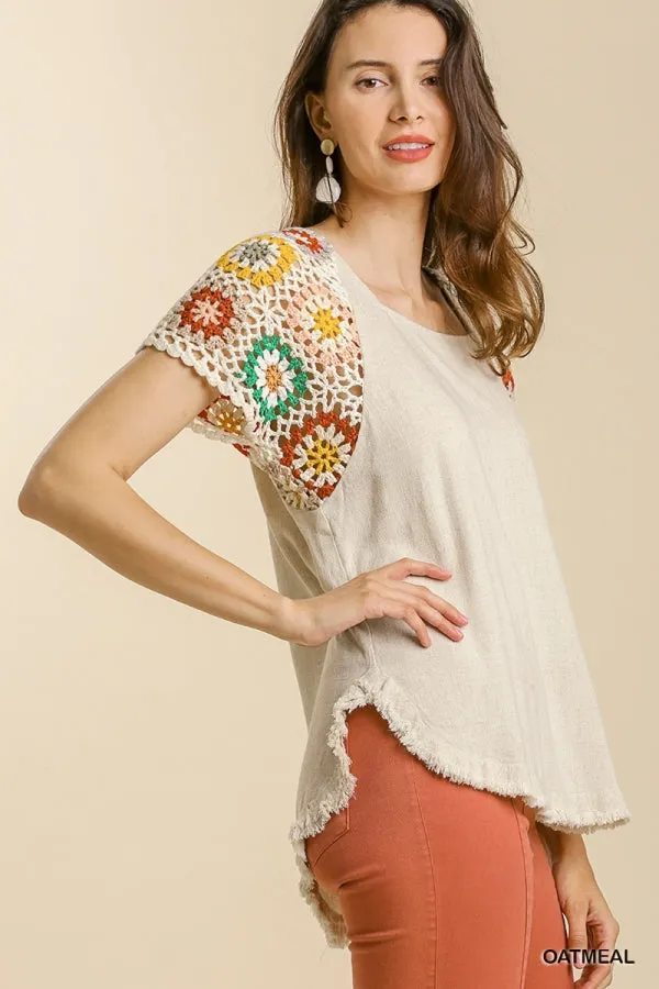 Crochet Sleeve Top, Oatmeal