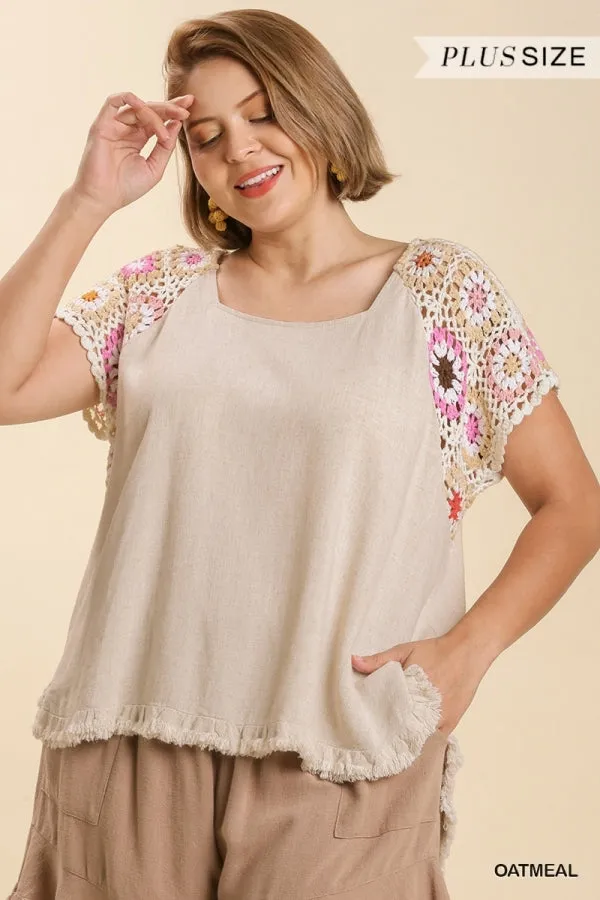 Crochet Sleeve Top, Oatmeal