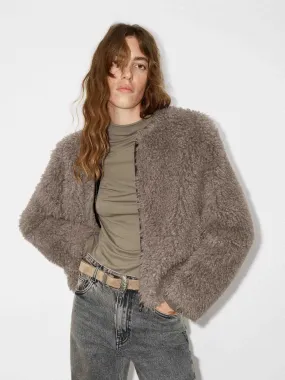 Cropped Zipper Fuzzy Coat