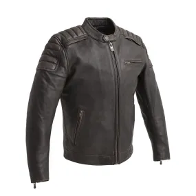 Crusader Men's Motorcycle Leather Jacket - Brown/Beige