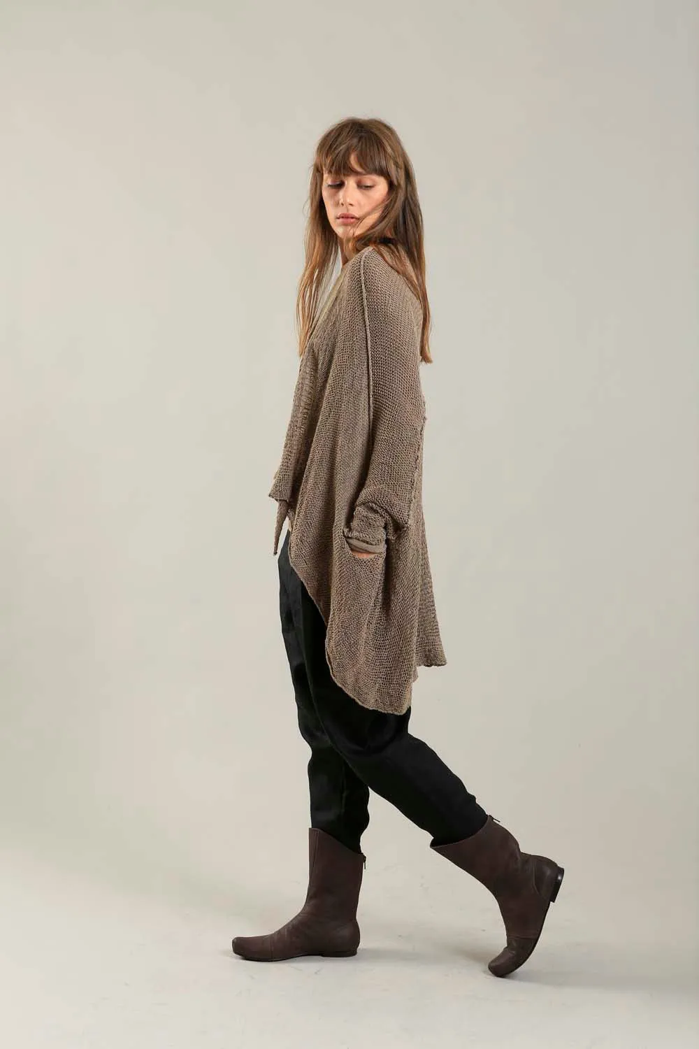 Dark Espresso Brown Oversized T Light Sweater with Pockets