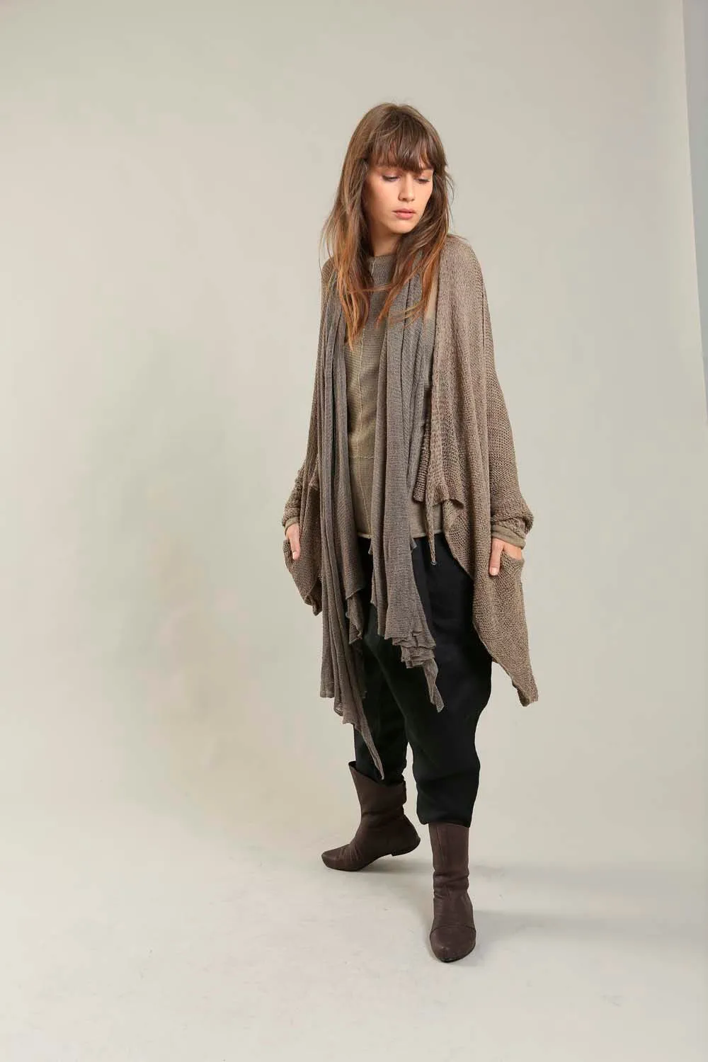 Dark Espresso Brown Oversized T Light Sweater with Pockets