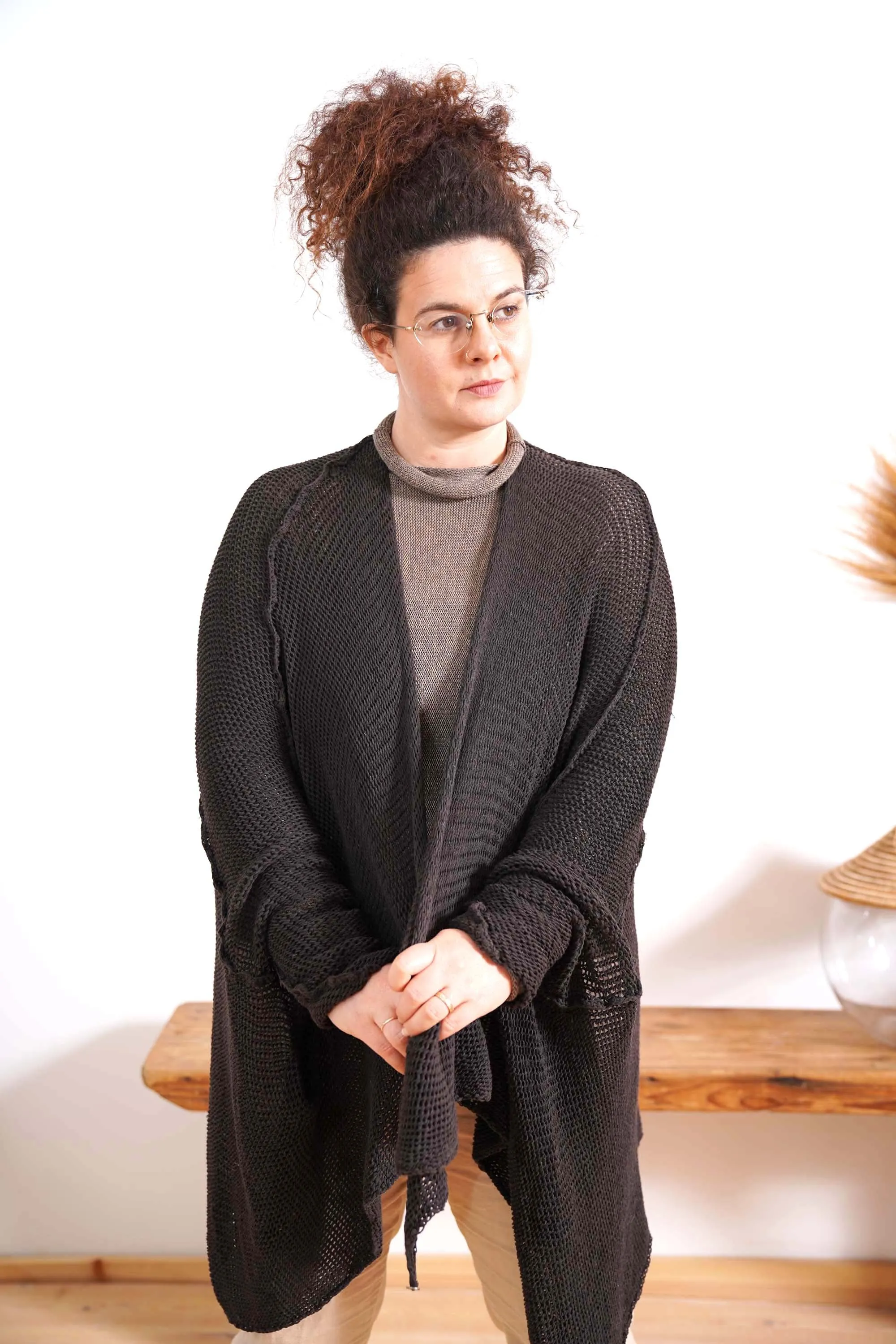 Dark Espresso Brown Oversized T Light Sweater with Pockets