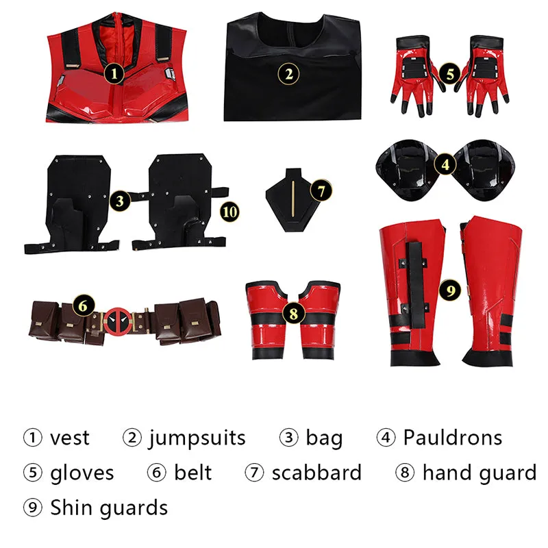 Deadpool 3 Cosplay Costume Samurai Deadpool Wade Wilson Red Suit Halloween Outfit