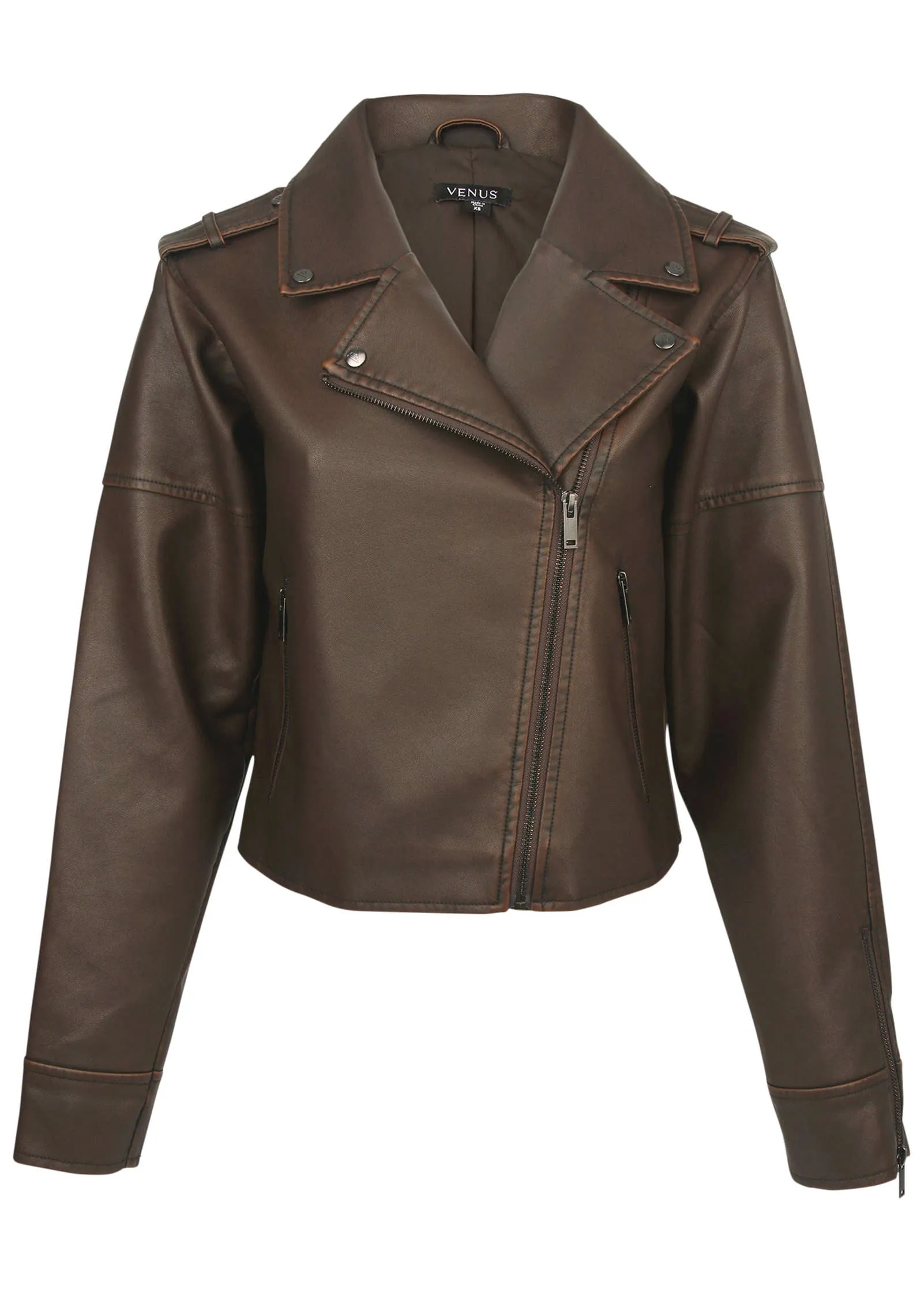 Distressed Leather Jacket - Distressed Brown